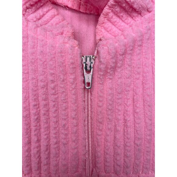 Vintage Pink Ribbed Zipper Robe with Flower Appliques - Picture 4 of 5